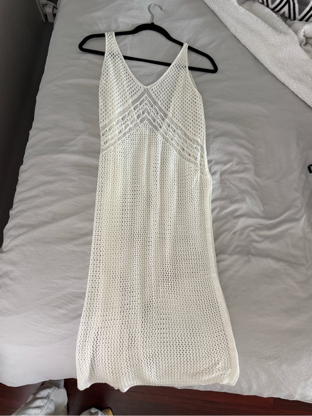 White Crochet Sleeveless Knit Cover-Up Dress